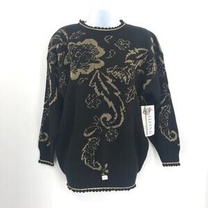 Ellen D.‎ Vintage Womens Sweater Floral Gold M USA